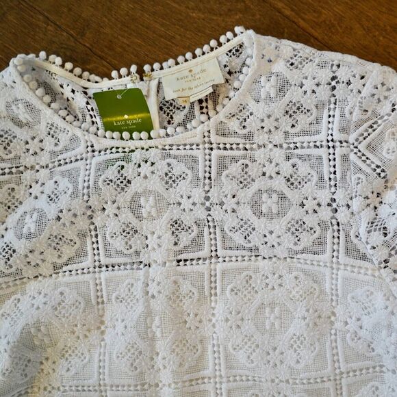 Kate Spade Eyelet Lace Shift Dress Spice Things Up Mini White Flutter Sz 14 NWT - Picture 9 of 10